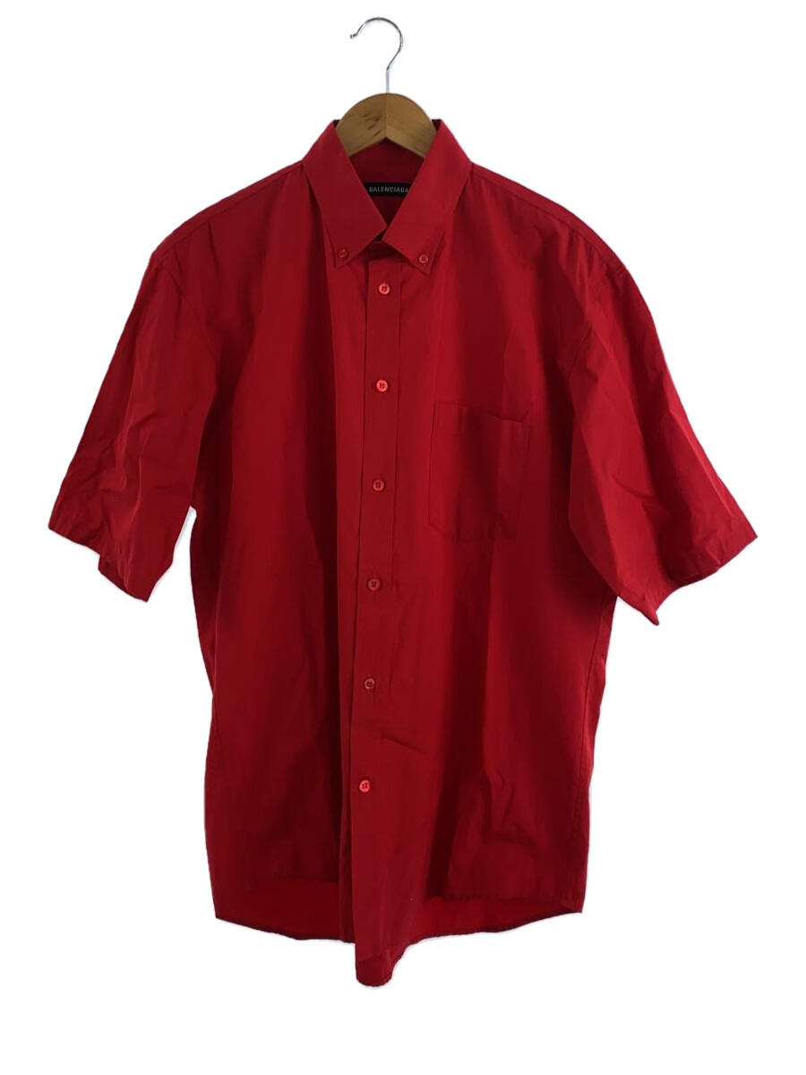【中古】BALENCIAGA◆半袖シャツ/38/コットン/RED/556913 tem01【メンズウ