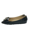 【中古】JIMMY CHOO◆フラットパンプス/--/BLK/エナメル【シューズ】