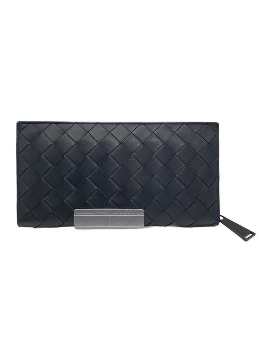 【中古】BOTTEGA VENETA◆長財布/レザー/BLK/無地/メンズ【服飾雑貨他】