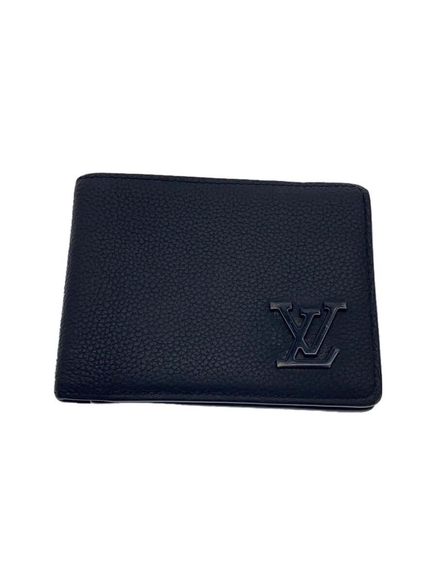 【中古】LOUIS VUITTON◆2つ折り財布/レザー/BLK/無地/メンズ//【服飾雑貨他】