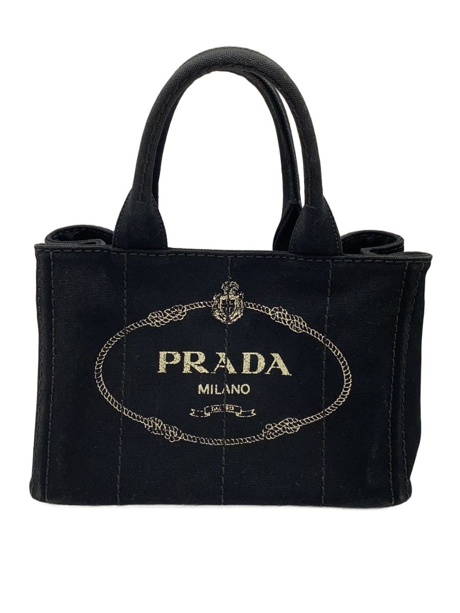 【中古】PRADA◆トートバッグ/キャンバス/BLK/1BG349//【バッグ】