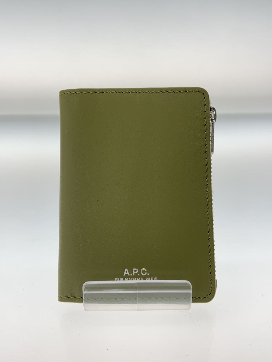 【中古】A.P.C.◆ジップカードホルダー/カードケース/レザー/KHK/メンズ【服飾雑貨他】