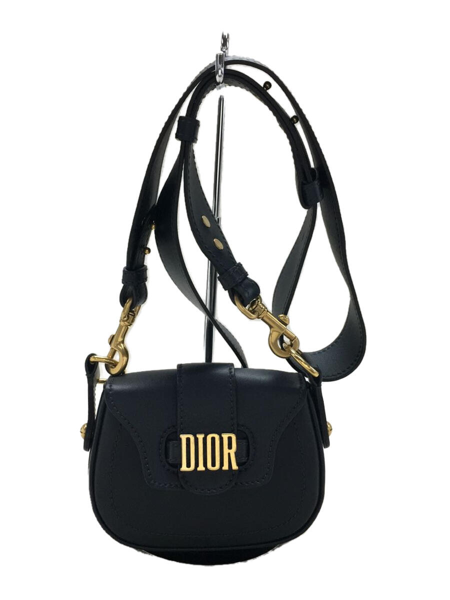 【中古】Christian Dior◆フラップ_ゴールド金具ショルダーバッグ/09-MA-0197/レザー/NVY//【バッグ】