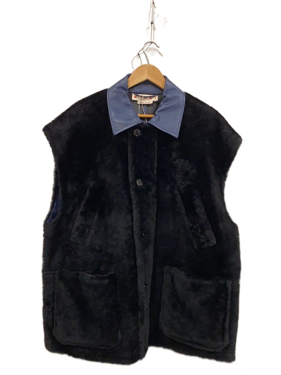 【中古】MARNI◆レザー切替/ベスト/48/ファー/BLK/GTMY0007Q0【メンズウェア】