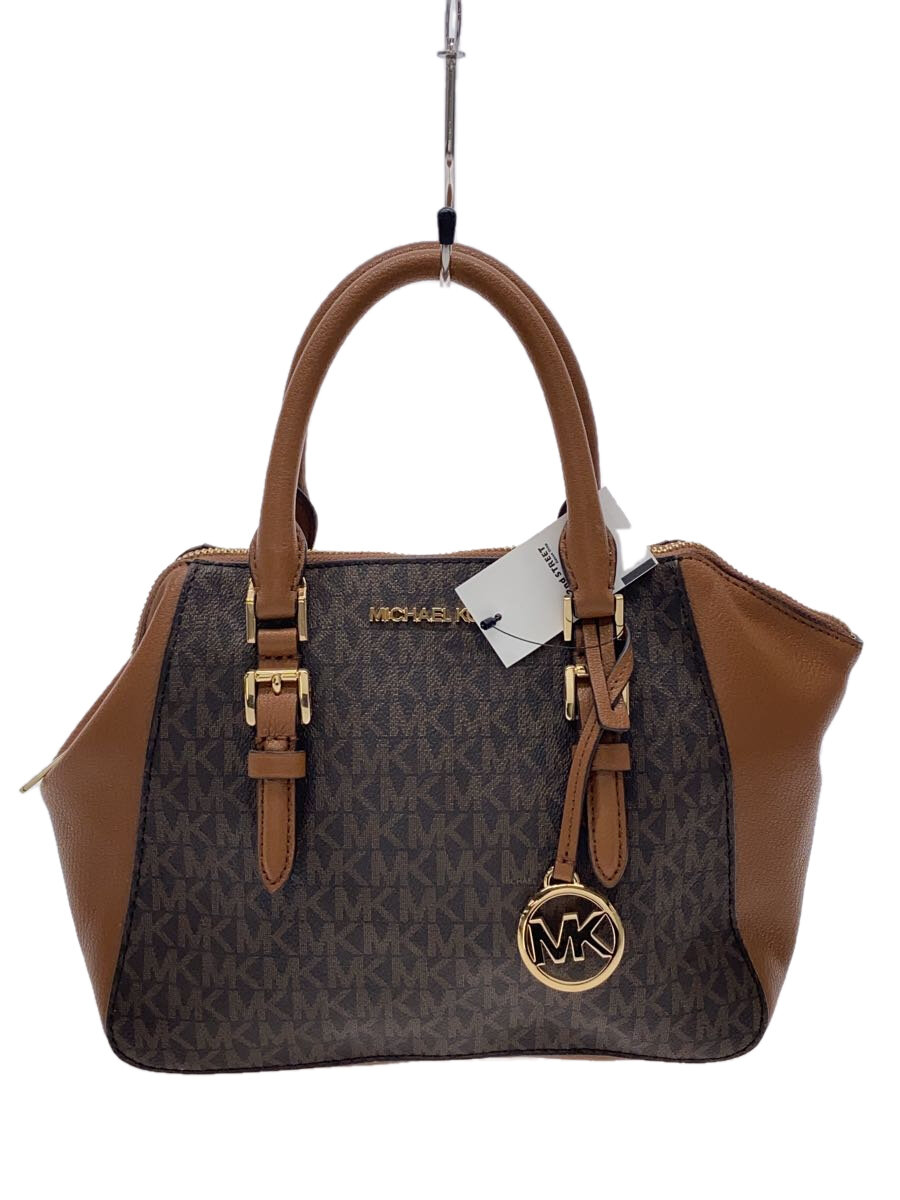 【中古】MICHAEL KORS◆ハンドバッグ/レザー/BRW/総柄/35T0GCFM2B/ショルダーストラップ欠品【バッグ】