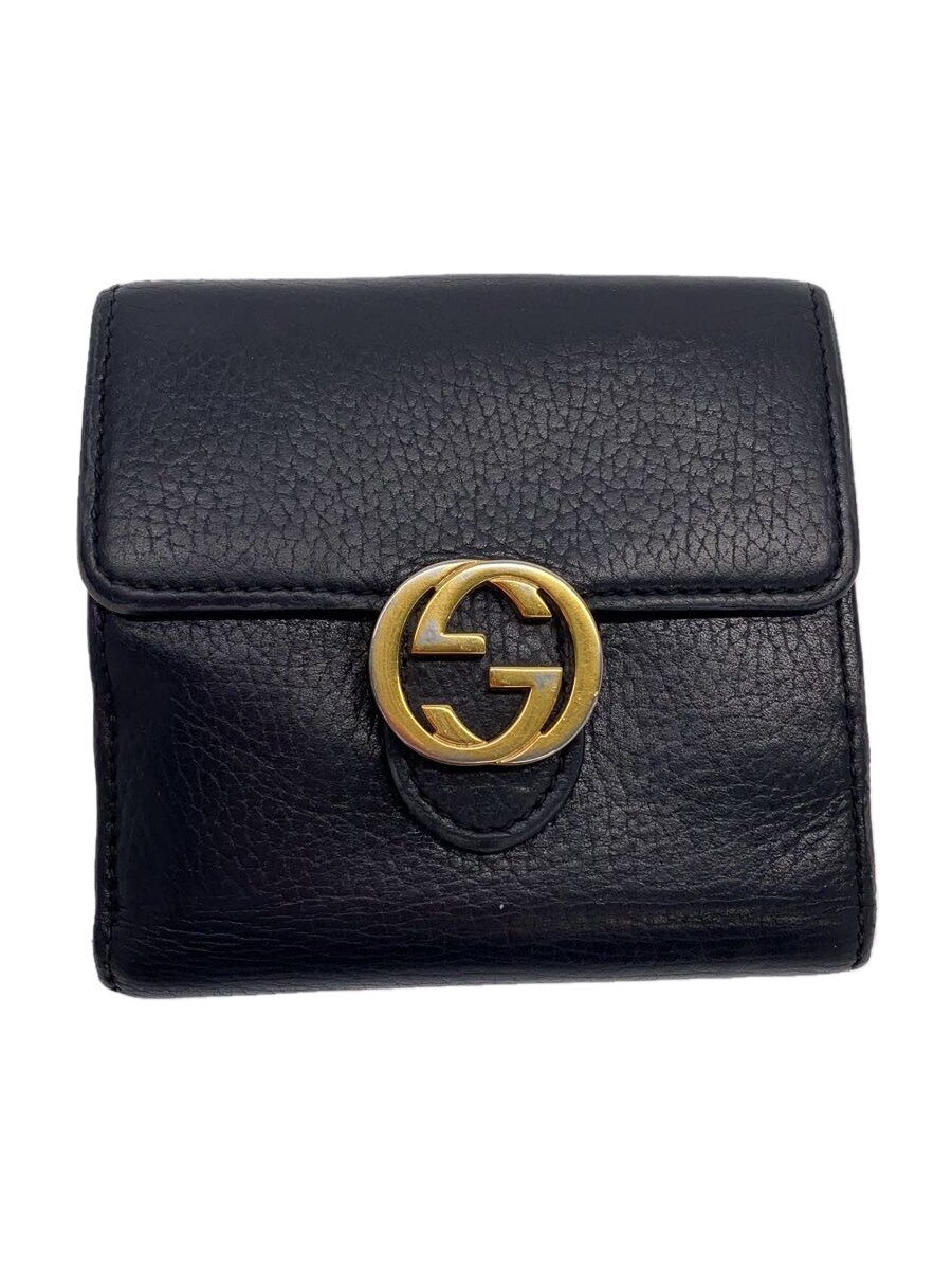 【中古】GUCCI◆2つ折り財布/レザー/BLK/レディース【服飾雑貨他】