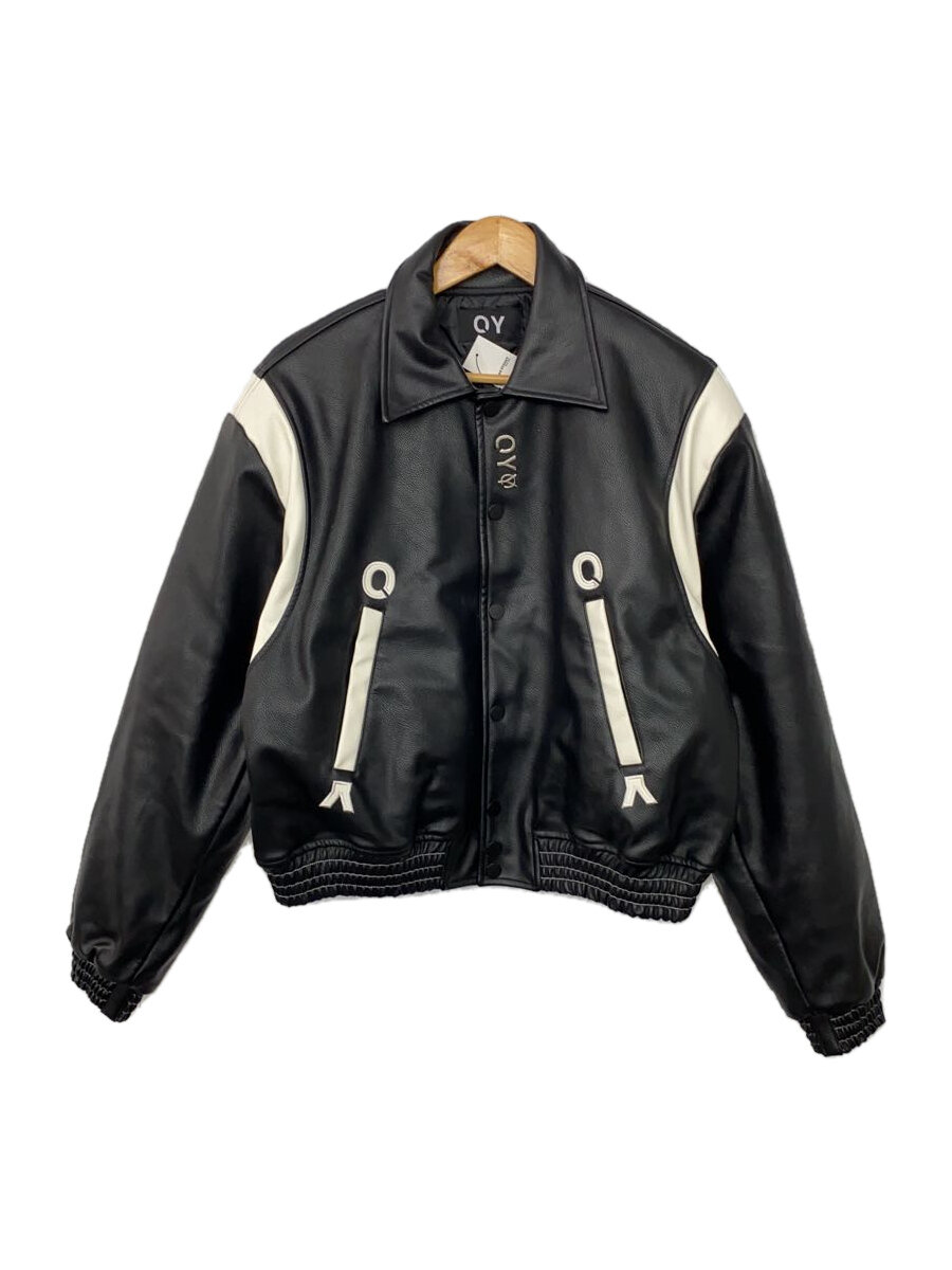 【中古】OY◆レザージャケット・ブルゾン/2/ポリエステル/BLK/METAL LOGO VEGAN LEATHER【メンズウェア】