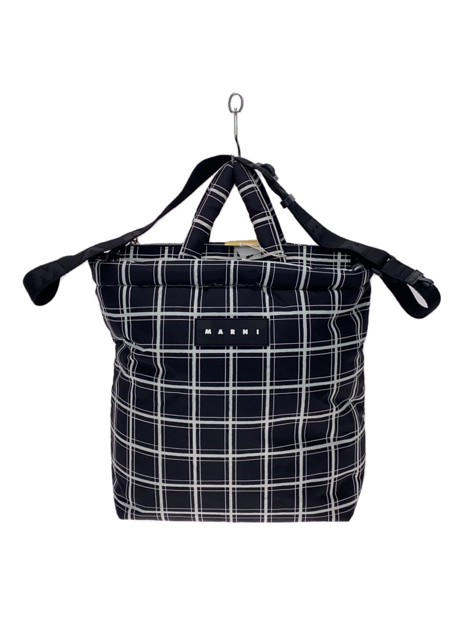【中古】MARNI◆チェックナイロンパフトート/タグ付き/ナイロン/BLK/チェック/SHMQ0060U1【バッグ】