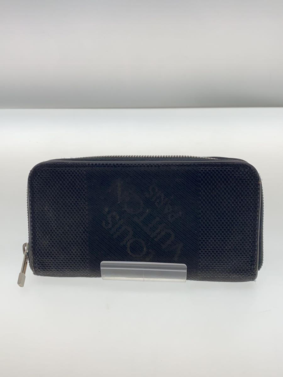 【中古】LOUIS VUITTON◆ポルト・フォイユ・ロン・ジッペ_ダミエ・ジェアン_BLK/ナイロン/BLK/無地/レディース【服飾雑貨他】