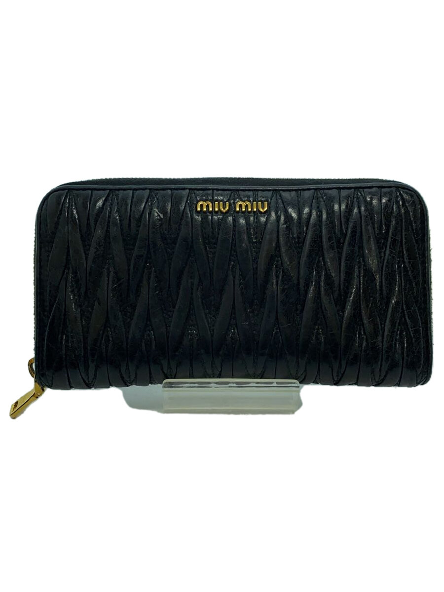 【中古】MIU MIU◆長財布/レザー/BLK/�