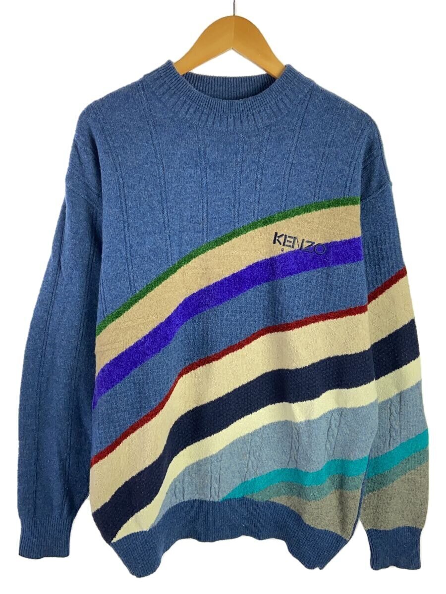 【中古】KENZO◆ニット・セーター(厚手)/4/ウール/BLU/無地【メンズウェア】