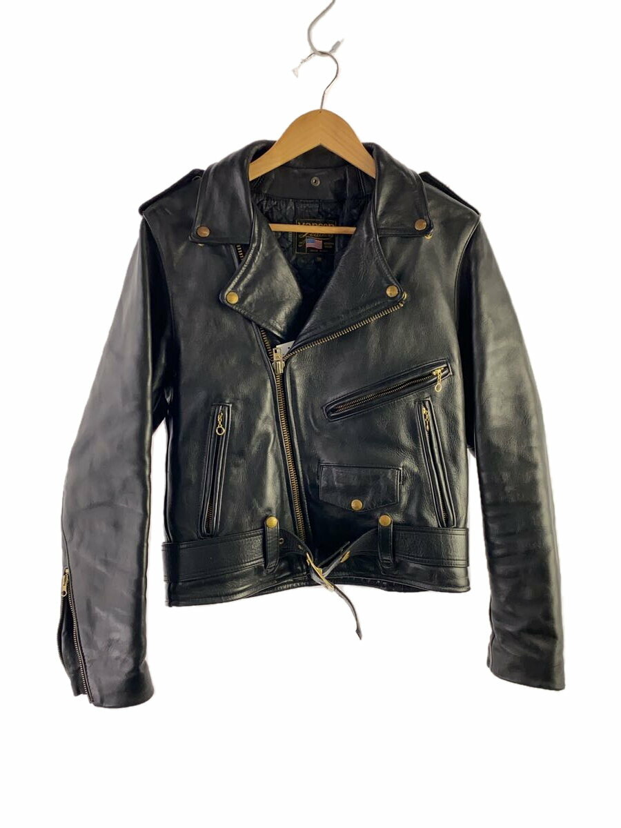 【中古】VANSON◆ダブルライダースジャケット/38/レザー/BLK【メンズウェア】