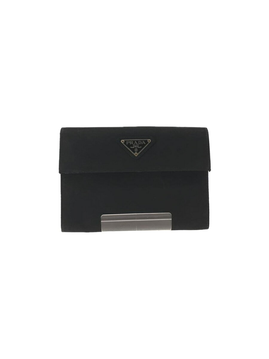 【中古】PRADA◆全体的に使用感/3つ折り財布/ナイロン/ブラック/レディース【服飾雑貨他】