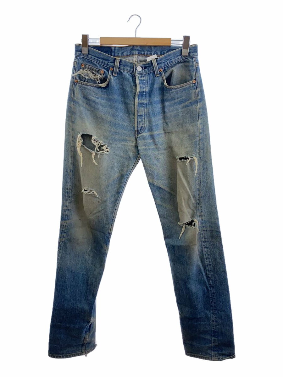 【中古】Levi’s◆USA製/501XX/ボトム/35/コットン/IDG/無地/1501-0117/太もも裾破れ汚れ【メンズウェア】