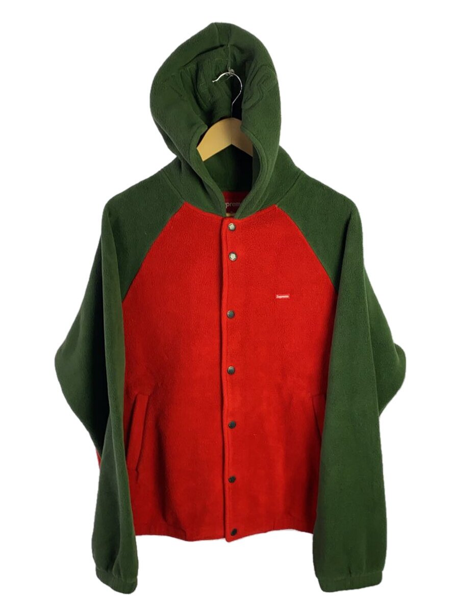 Supreme◆18AW/RED Polartec Hooded Raglan Jacket/M/ポリエステル/カーキ×レッド