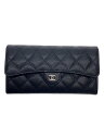 【中古】CHANEL◆長サイフ_マトラッセ_ラムスキン_ココマーク_BLK/レザー/BLK/無地/レディース//【服飾雑貨他】