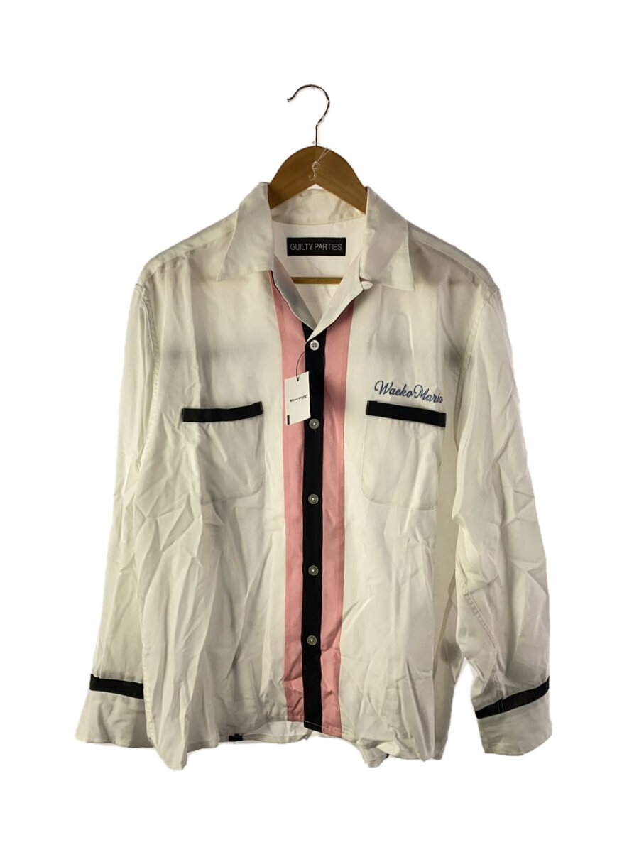 【中古】WACKO MARIA◆SWITCHING SHIRT/長袖シャツ/M/レーヨン/WHT【メンズウェア】