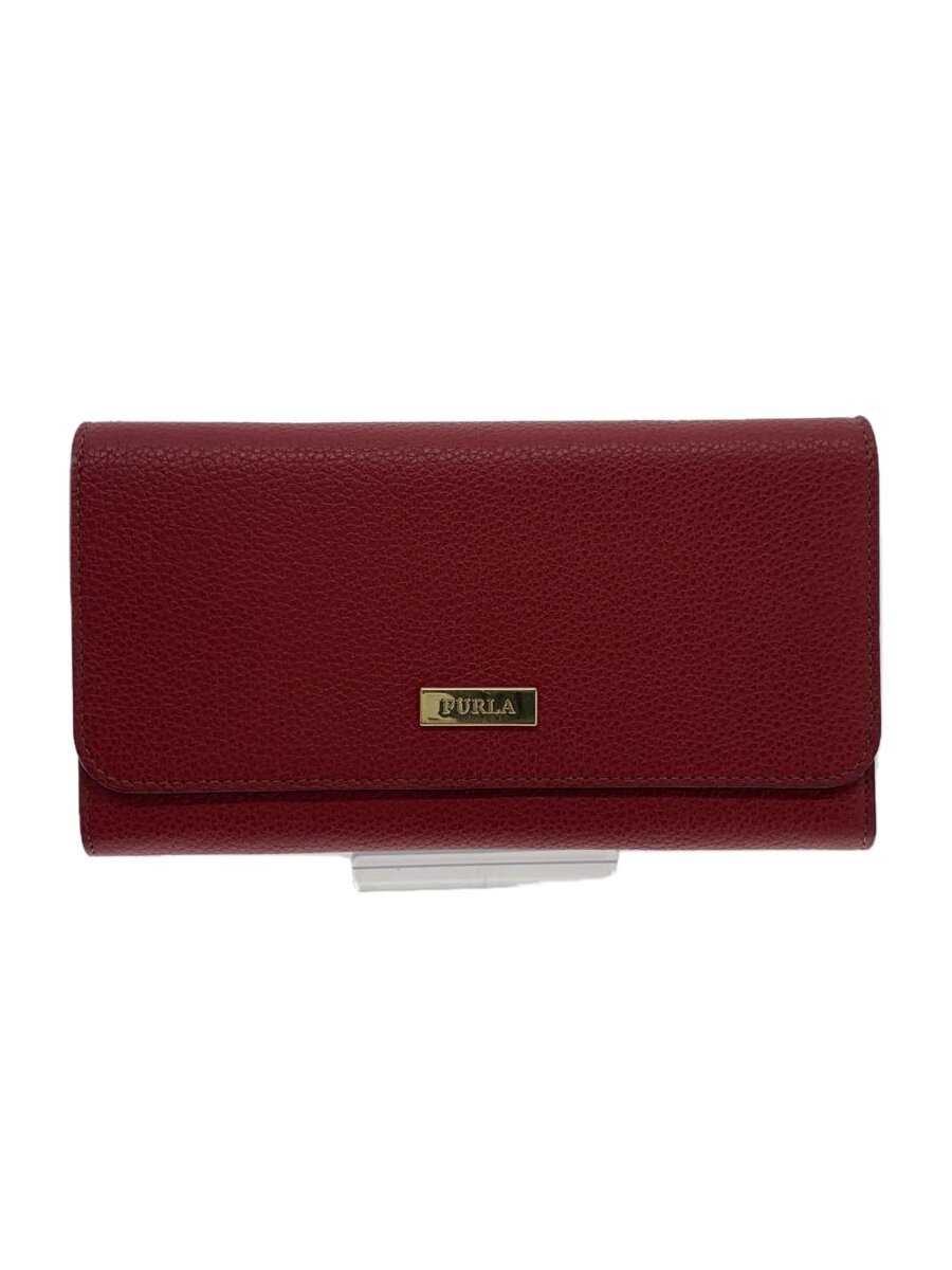 【中古】FURLA◆長財布/レザー/RED/無�