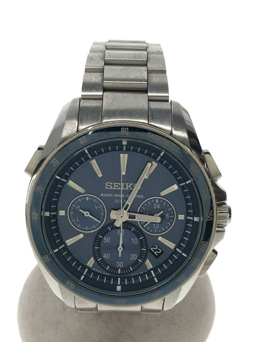 【中古】SEIKO◆8B82-0AN0/ソーラー腕時計/アナログ/ステンレス/NVY/SLV/ブライツ/箱付き【服飾雑貨他】