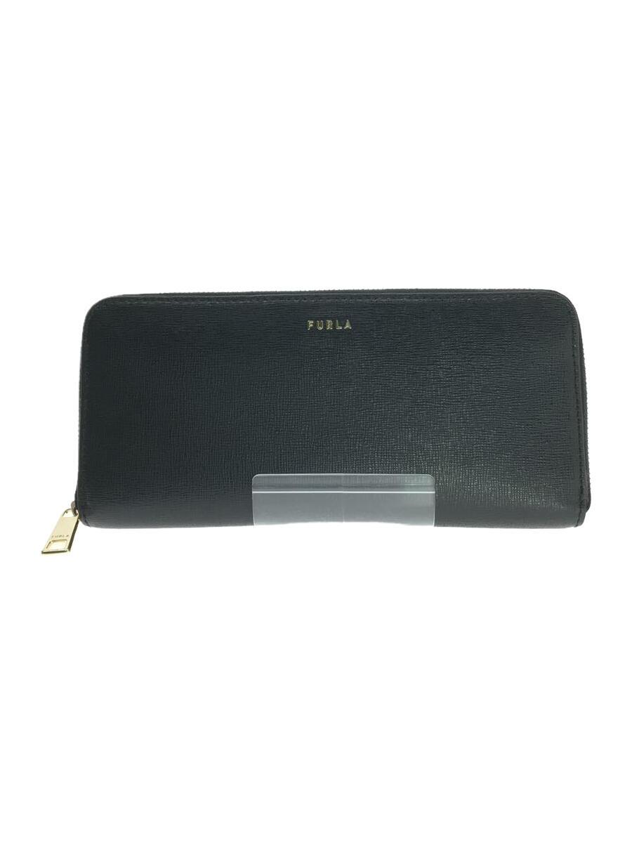 【中古】FURLA◆長財布/--/BLK/無地/レ�