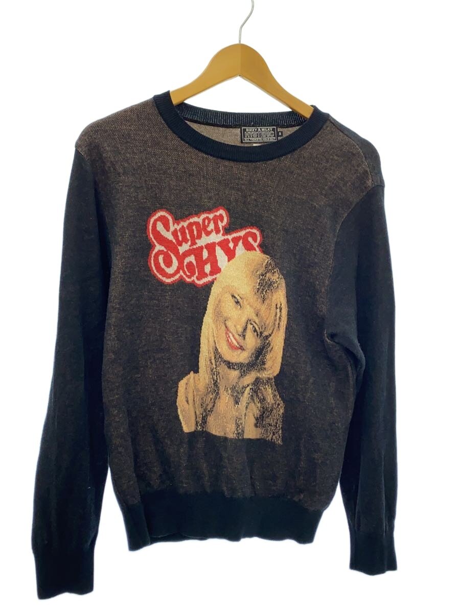 【中古】HYSTERIC GLAMOUR◆ニット・セーター(薄手)/S/コットン/BLK/プリント/02251NS03【メンズウェア】