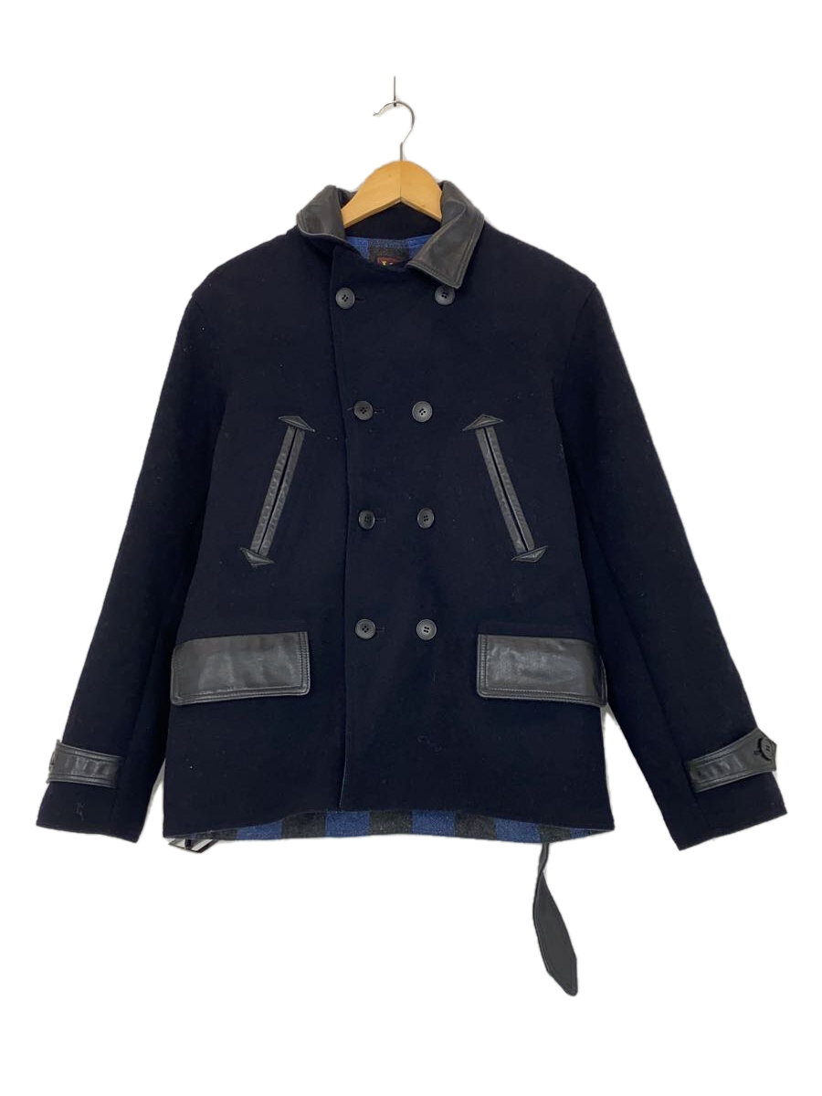 【中古】Lee◆×LYEDEN/レザーピーコート/L/ウール/ネイビー/レザー切替【メンズウェア】