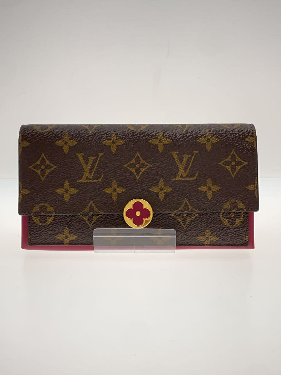 【中古】LOUIS VUITTON◆ポルト フォイユ フロール_モノグラム キャンバス_フューシャ/PVC/ブラウン/M64585/CA0198【服飾雑貨他】