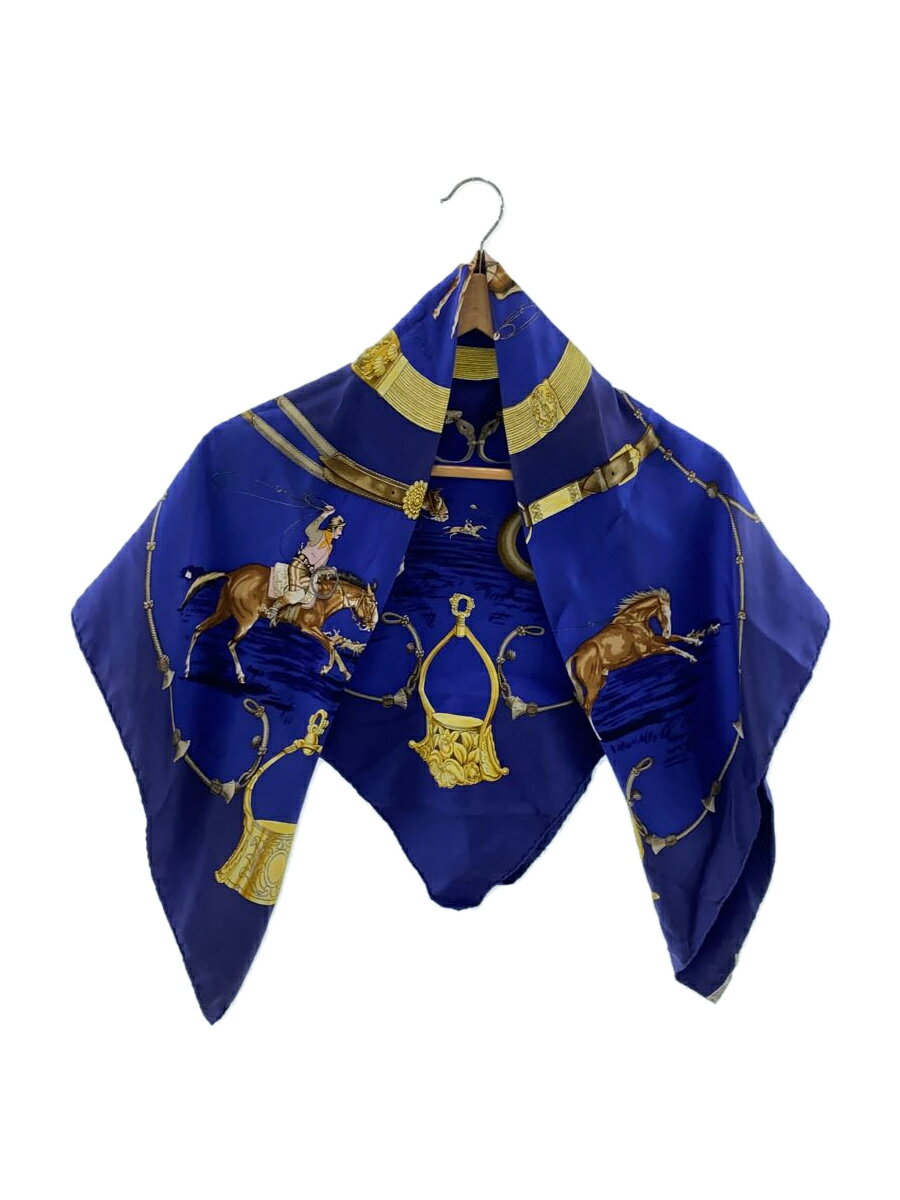 【中古】HERMES◆スカーフ/シルク/BLU/レディース【服飾雑貨他】