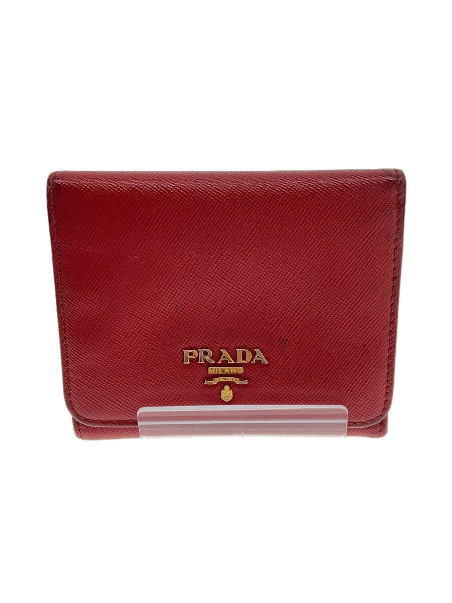 【中古】PRADA◆PRADA プラダ 3つ折り財布/レザー/RED/無地/レディース//【服飾雑貨他】