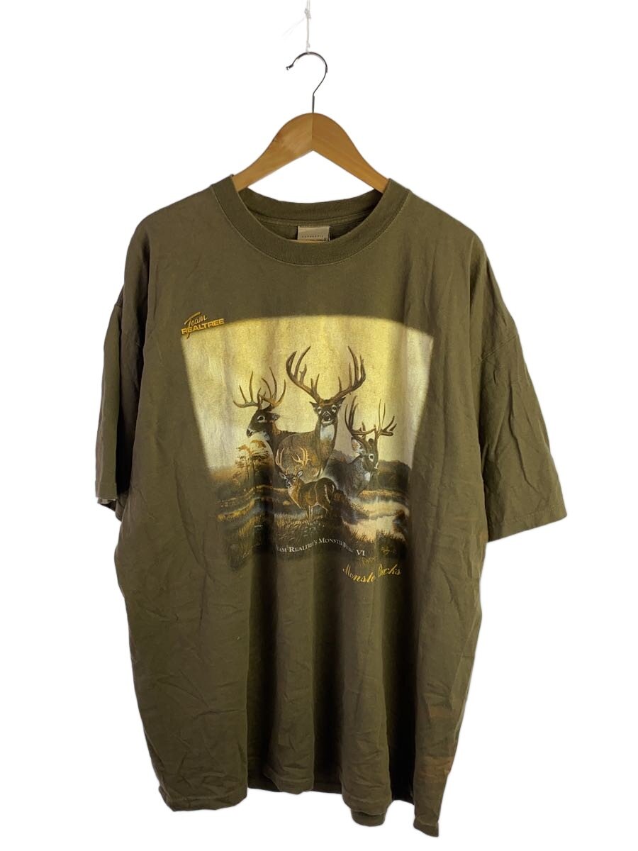 GILDAN◆Tシャツ/XXL/コットン/KHK/プリント/team realtree monster bucks/古着