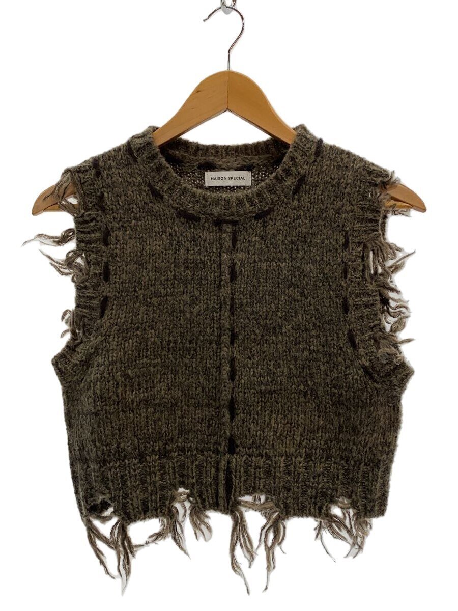 Rakuten - 【中古】MAISON SPECIAL◆ニットベスト(厚手)/FREE/アクリル/KHK/Distressed Effect FringeKnitVest//【レディースウェア】