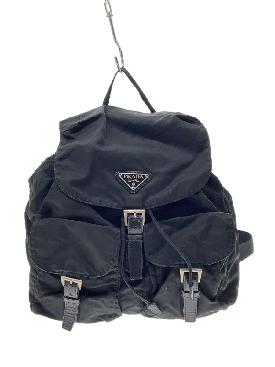 【中古】PRADA◆リュック/ナイロン/BLK/リペア有/スレ汚れ有//【バッグ】