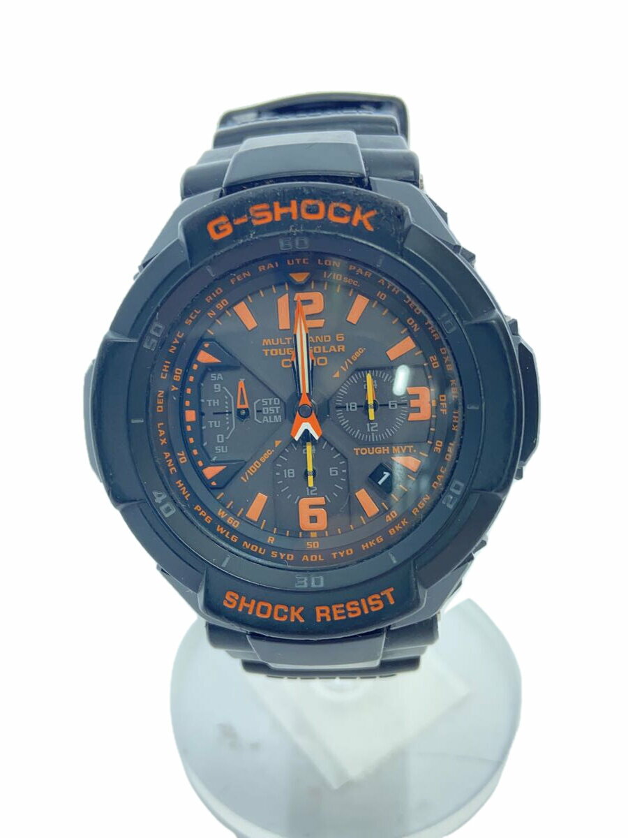 【中古】CASIO◆ソーラー腕時計・G-SHOCK/アナログ/ラバー/BLK/BLK/SS【服飾雑貨他】