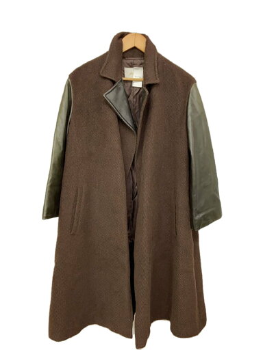 【中古】BRIONI◆コート/42/ウール/BRW/レザー切替 ヤケ有【メンズウェア】 【中古】BRIONI◆コート/42/ウール/BRW/レザー切替 ヤケ有【メンズウェア】