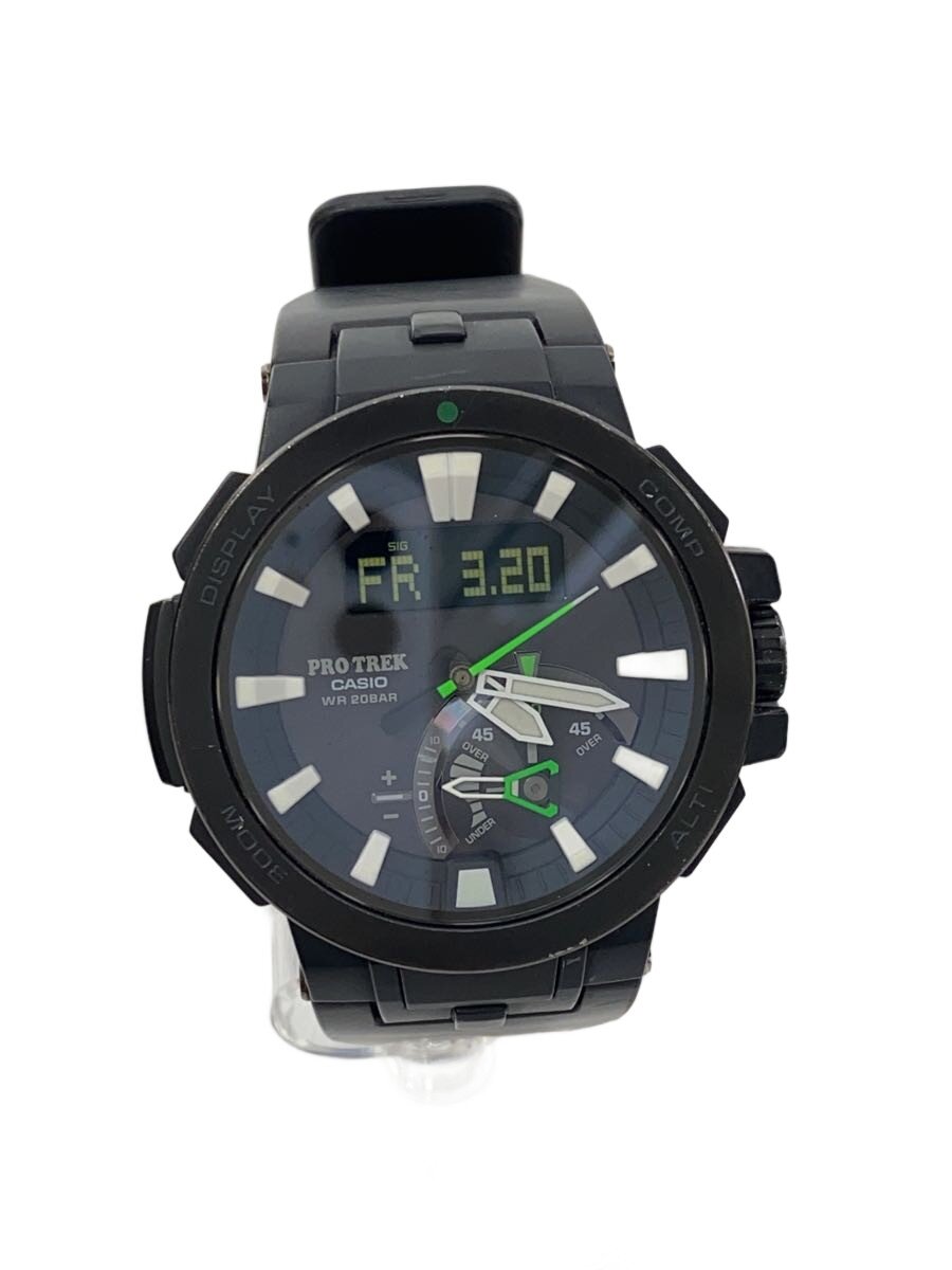 【中古】CASIO◆クォーツ腕時計/アナログ/ラバー/ブラック/PRW-7000【服飾雑貨他】