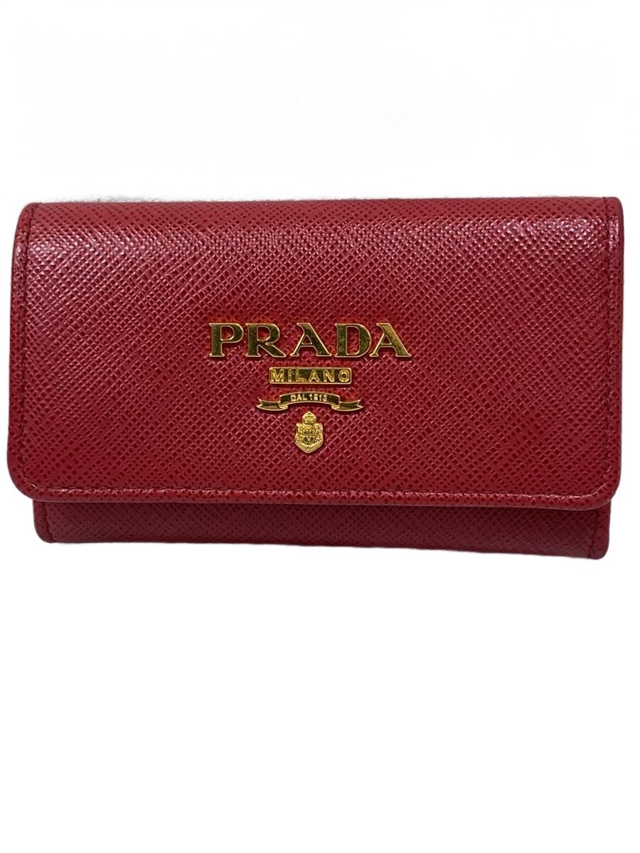 【中古】PRADA◆キーケース/レザー/RED/無地/レディース【服飾雑貨他】