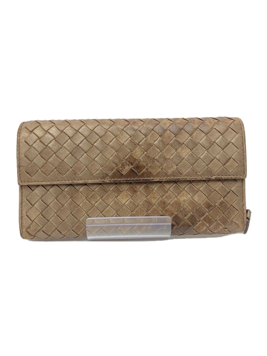 【中古】BOTTEGA VENETA◆長財布/レザー/KHK/無地/メンズ【服飾雑貨他】