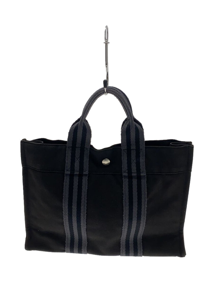【中古】HERMES◆トートバッグ/キャンバス/ブラック/無地/エルメス【バッグ】