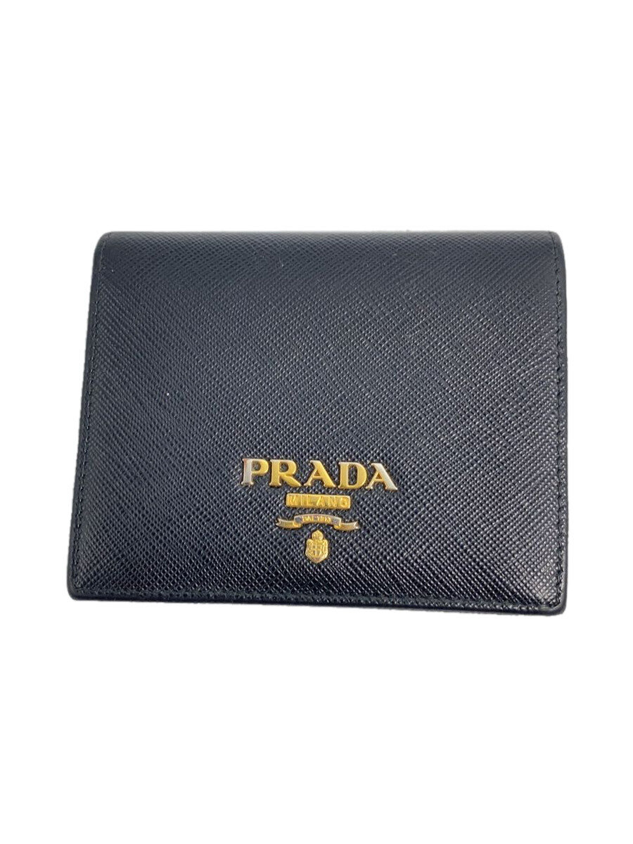 【中古】PRADA◆2つ折り財布/レザー/BLK/無地/メンズ/サフィアーノ【服飾雑貨他】