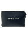 【中古】BALENCIAGA◆ポーチ/レザー/BLK/無地【バッグ】
