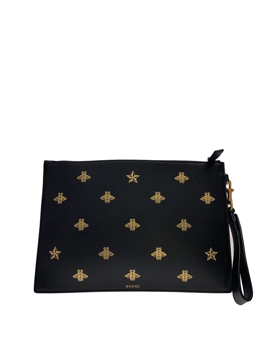 【中古】GUCCI◆クラッチバッグ_BEEスター/レザー/BLK//【バッグ】