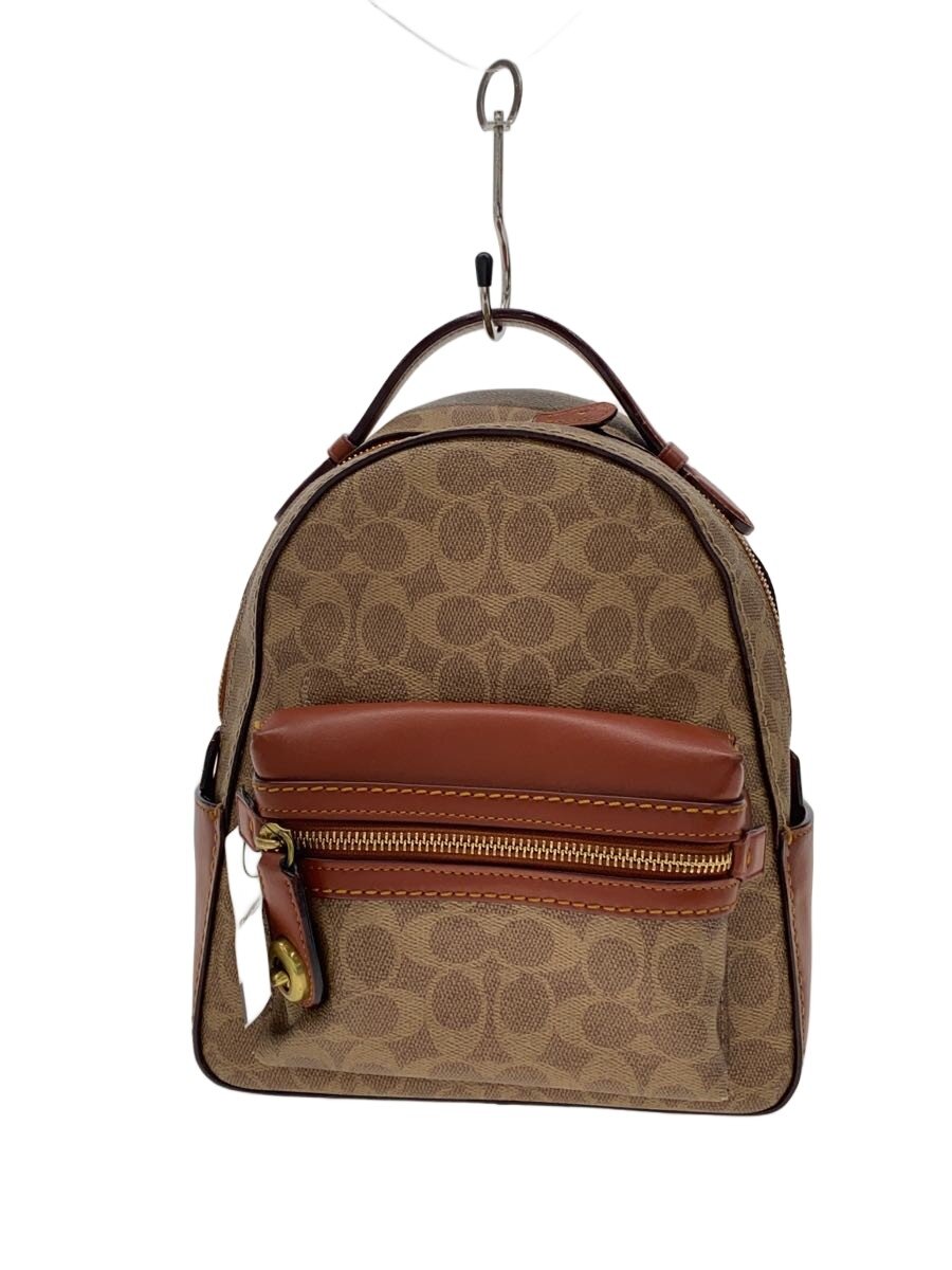 COACH - 【中古】COACH◆リュック_シグネチャー_ブラウンレザー/--/BEG/総柄【バッグ】