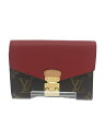 【中古】LOUIS VUITTON◆ポルト・フォイユ・パラスコンパクト/牛革/RED/モノグラム/レ ...