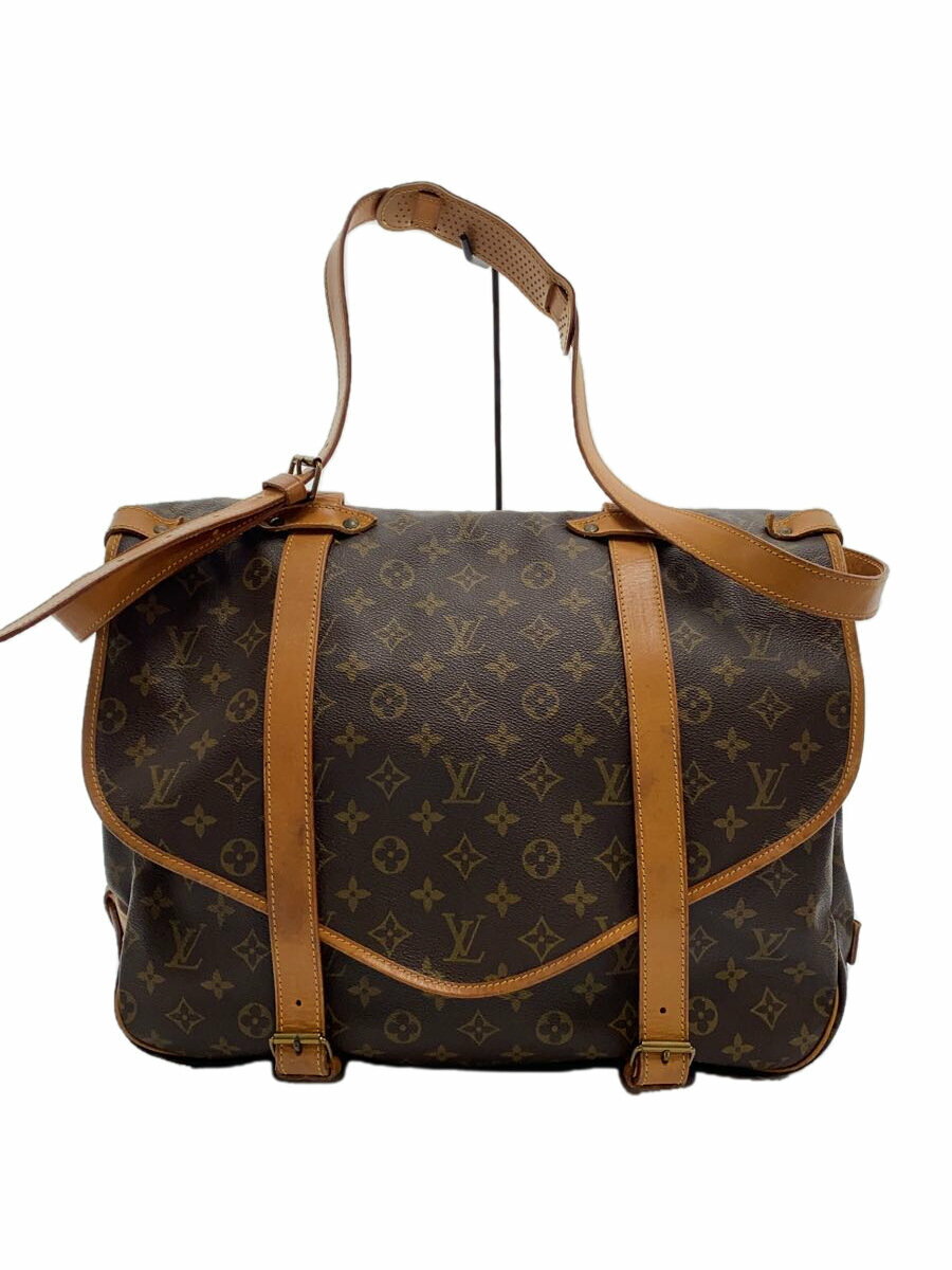 【中古】LOUIS VUITTON◆ソミュール43_モノグラム・キャンバス_BRW/PVC/BRW【バッグ】