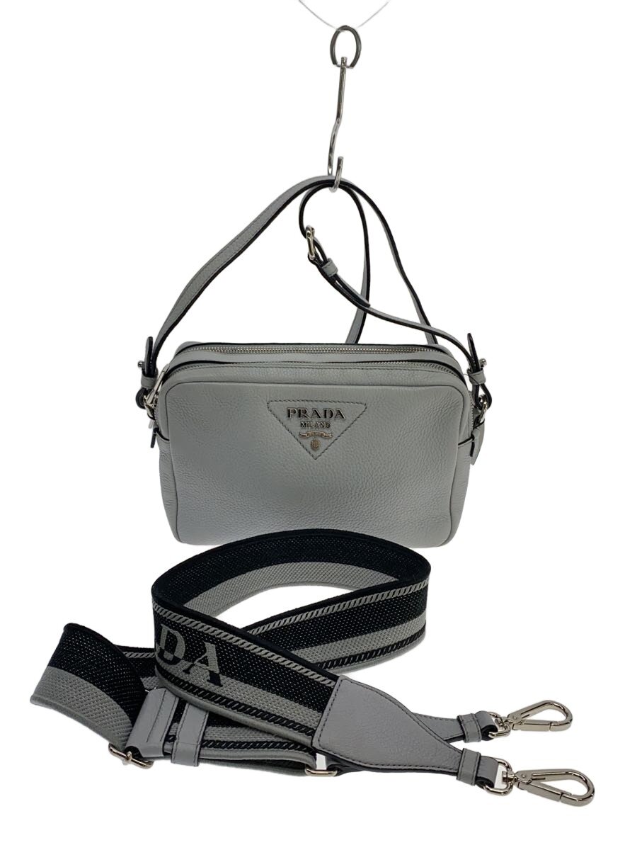 PRADA◆ショルダーバッグ/レザー/GRY/1BH082/BANDOLIERA