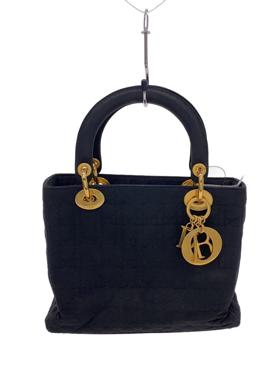 【中古】Christian Dior◆レディディオール/カナージュ/ハンドバッグ/ナイロン/BLK/無地【バッグ】