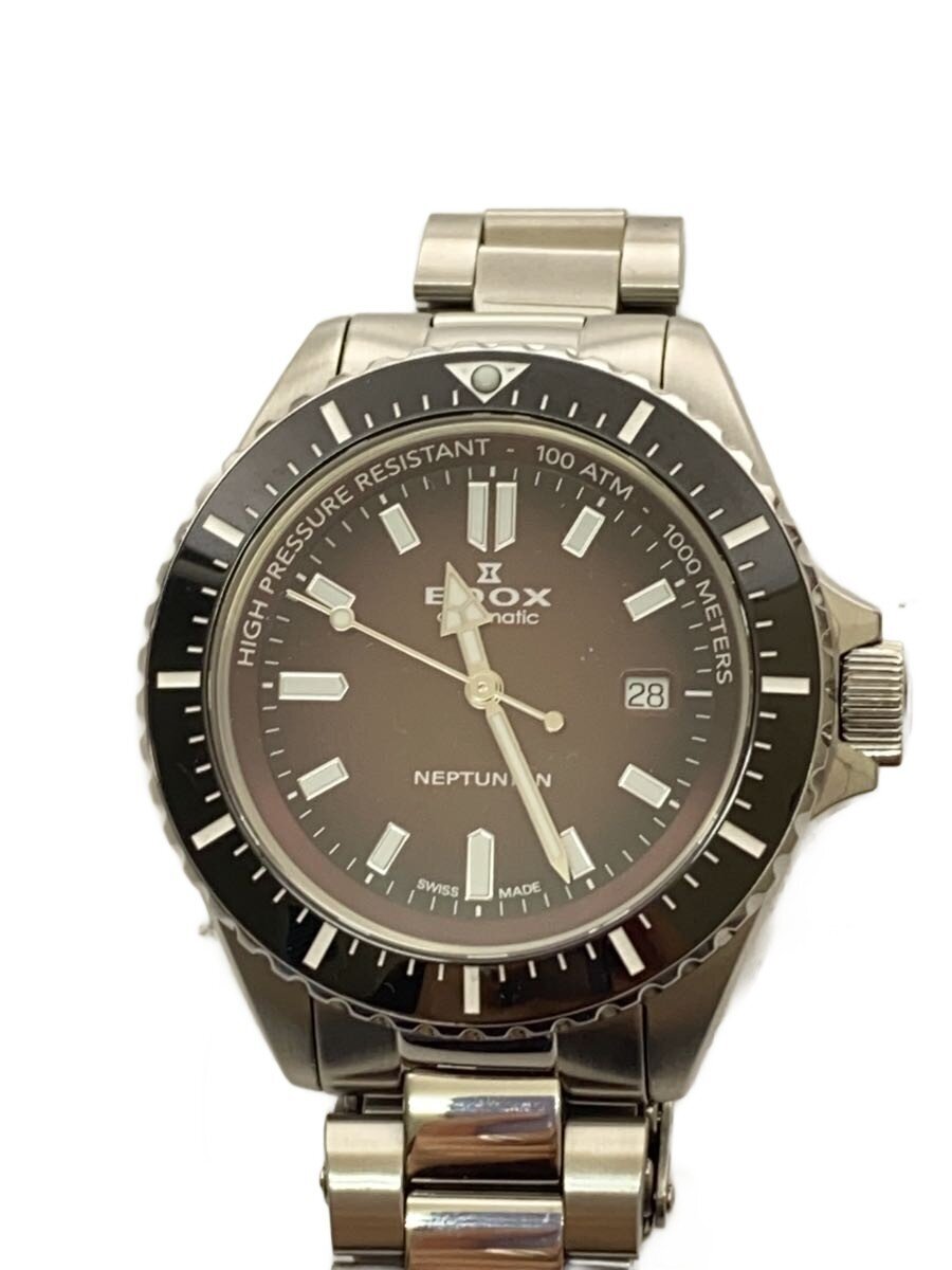 【中古】EDOX◆ネプチュニアン/自動巻腕時計/アナログ/ステンレス/ブラウン/シルバー/80120-3NM-BRD【服飾雑貨他】