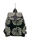 【中古】marimekko◆リュック/キャンバス/BLK/花柄【バッグ】