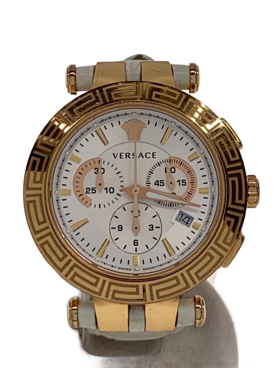 【中古】VERSACE◆クォーツ腕時計/アナログ/レザー/WHT/WHT【服飾雑貨他】