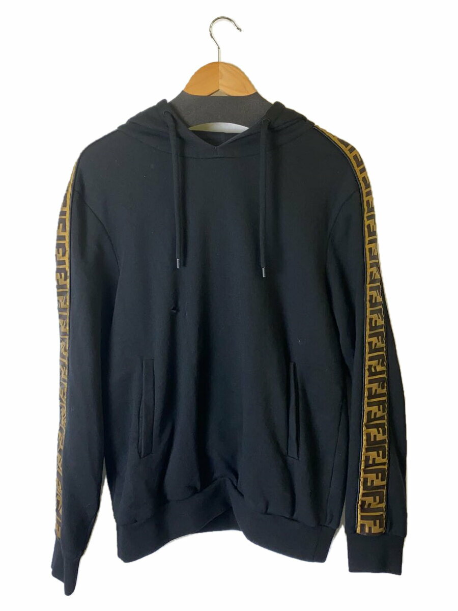 【中古】FENDI◆パーカー/48/コットン/BLK/FY0870 A1EG/19AW/袖FFロゴライン【メンズウェア】